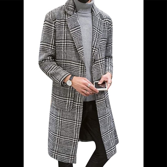 Other - New Men's Polish Plaid Lamb Wool Trench Coat